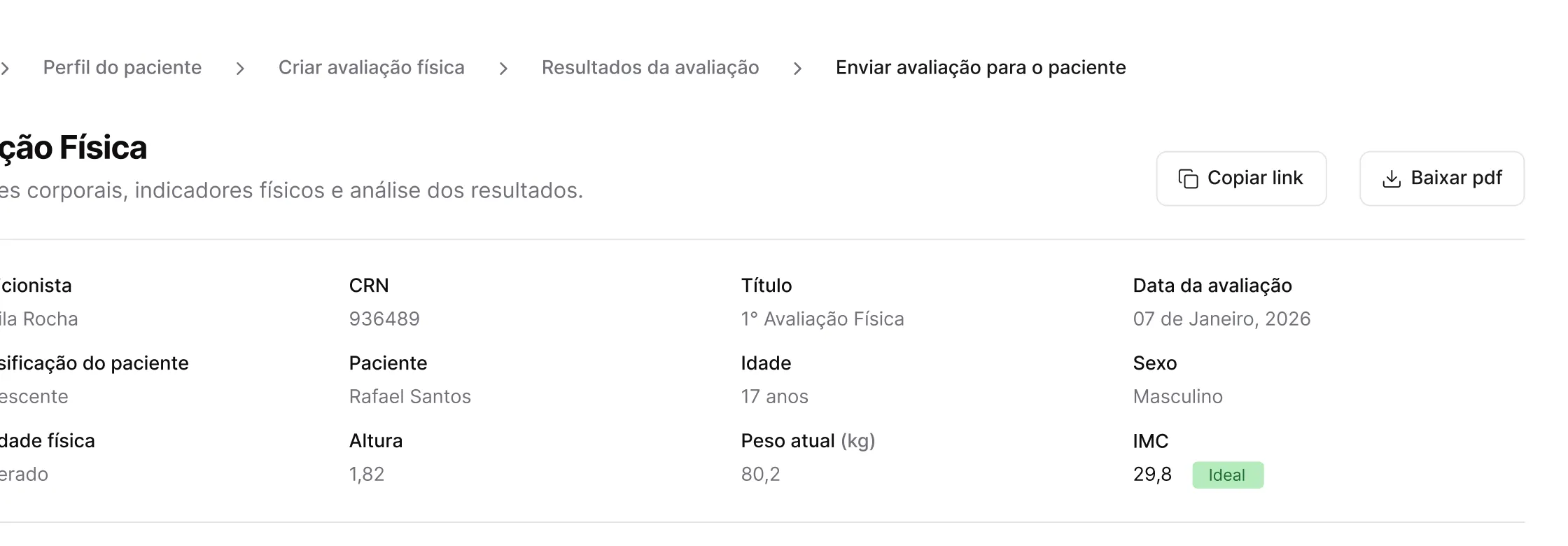 Avaliações compartilháveis